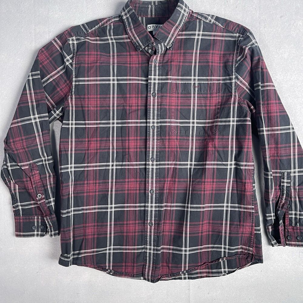 Orvis Casual‎ Heavyweight Button Front Chore Shirt Men XL Red Plaid Long Sleeve